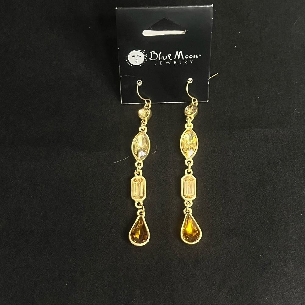 blue moon jewelry gold tone dangle earrings statement boho chic‎ 3 inches